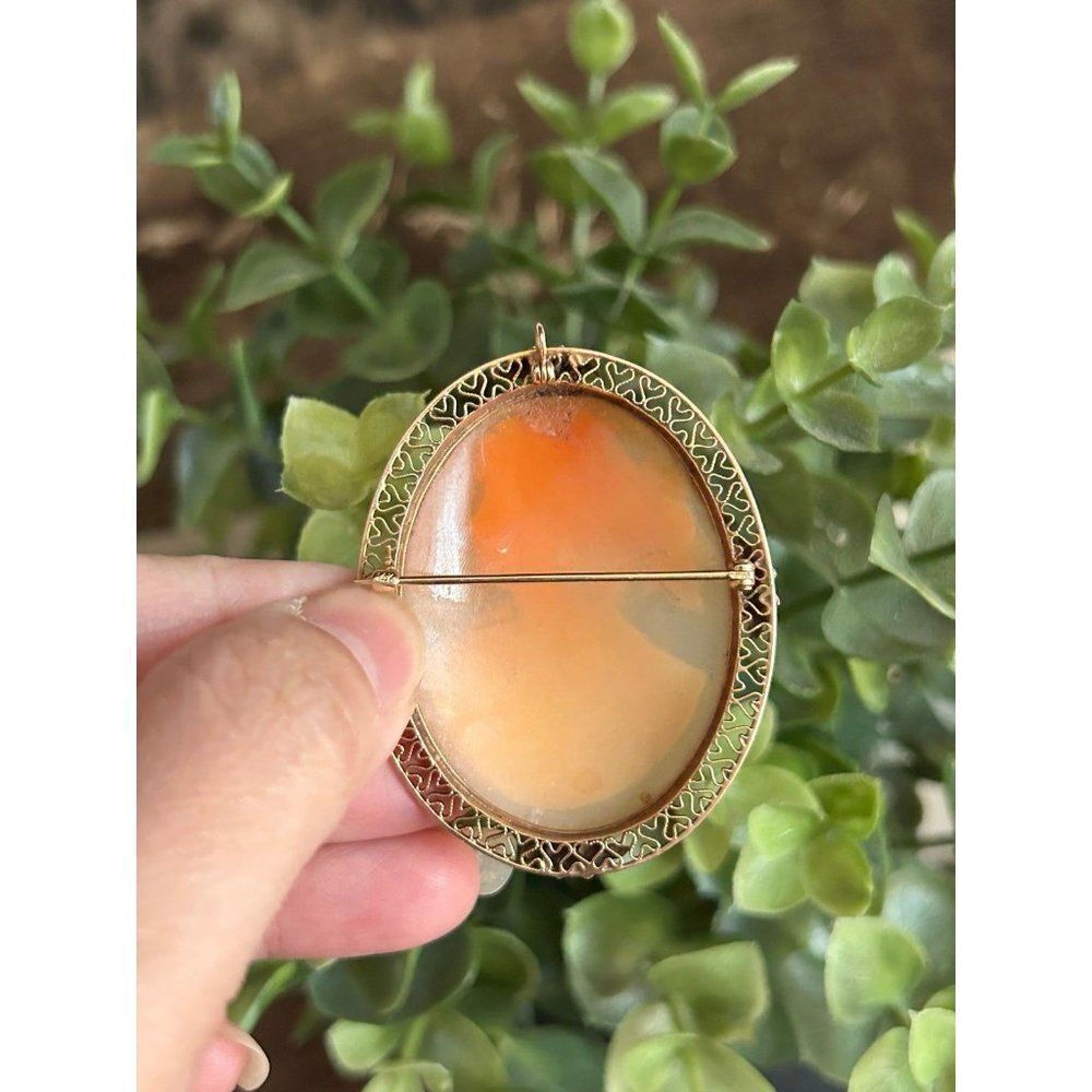 STUNNING, Solid 14 K GOLD Vintage, LARGE Cameo Pendant/Brooch - Picture 6 of 7